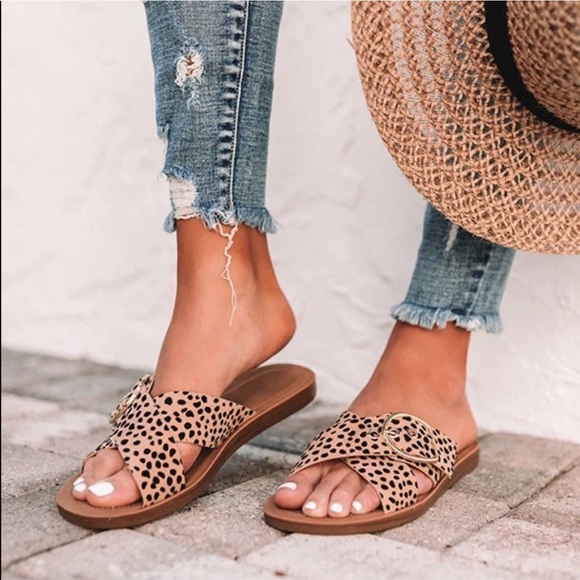 Cheetah Print Adjustable Buckle Criss Cross Sandal - Picture 1 of 11